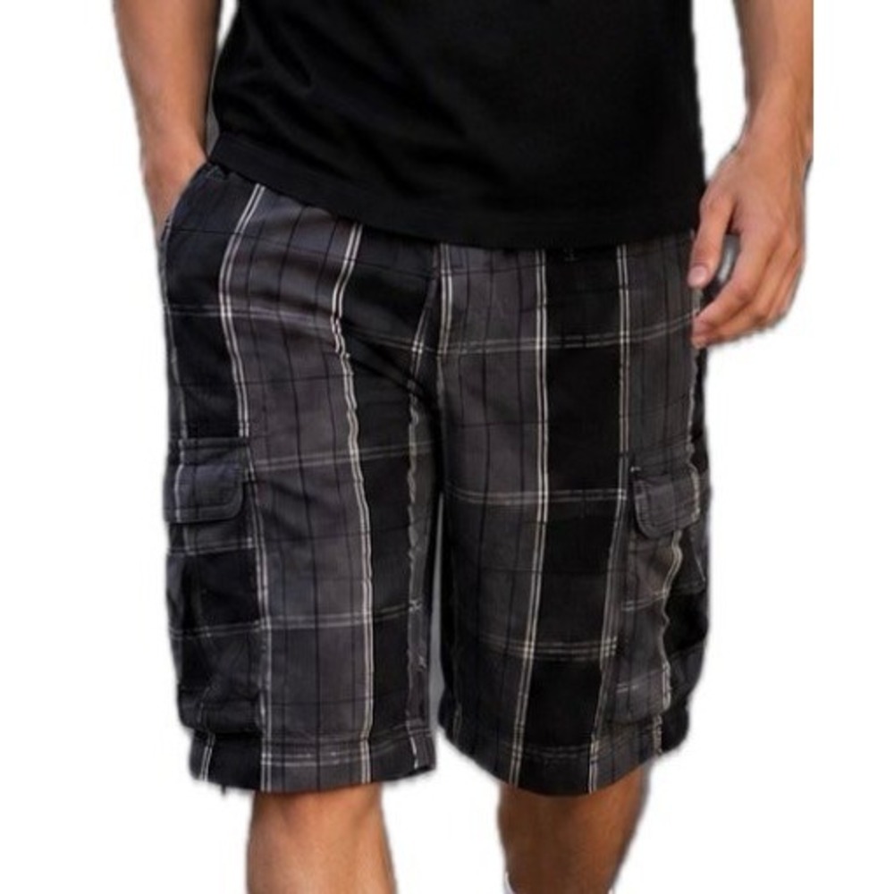 Arizona VTG Y2K Plaid Black/Gray/White Cargo Shorts. Cotton. Men's Size 34.